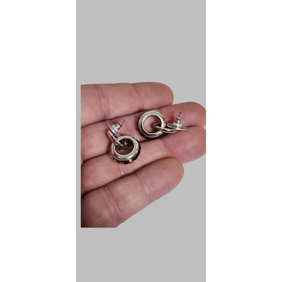 Brighton Spectrum Amber Brown Hues Crystal Double Hoop Silver Earrings - Picture 3 of 5